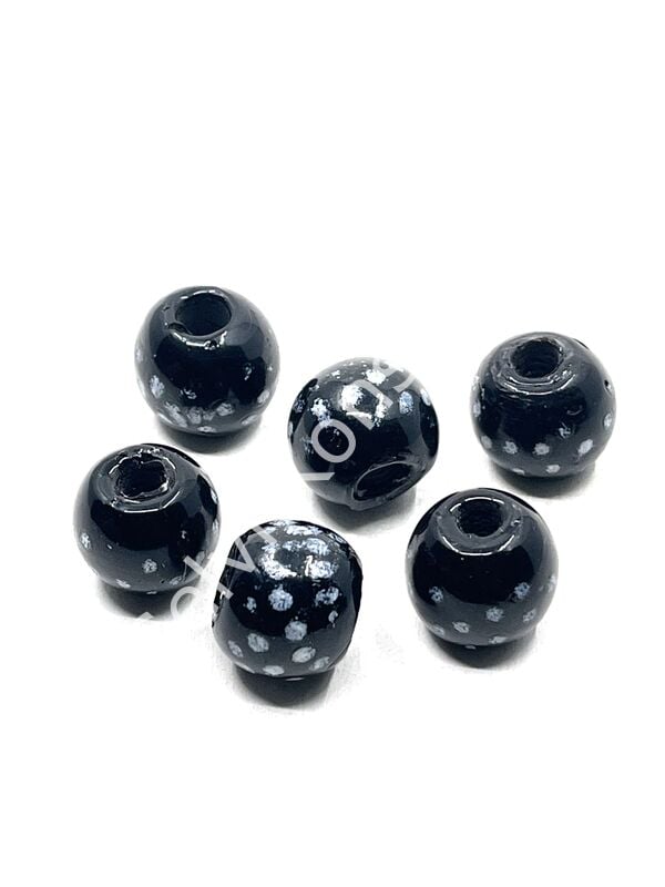 Siyah-Beyaz Benekli Cam Boncuk 15x13 mm 10 Adet