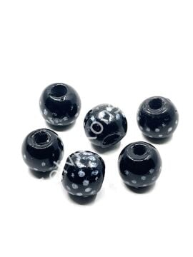 Siyah-Beyaz Benekli Cam Boncuk 15x13 mm 10 Adet