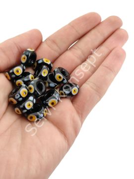 El Yapımı Benekli Dört Gözlü Murano Siyah Rondela Cam Boncuk
