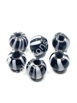 Siyah-Beyaz Çizgili Yuvarlak Cam Boncuk 19x16 mm 10 Adet