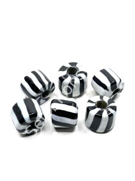 Siyah-Beyaz Çizgili Cam Boncuk 15x15 mm 10 Adet