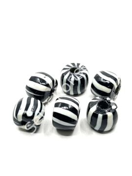 Siyah-Beyaz Çizgili Cam Boncuk 18x15 mm 10 Adet