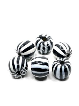 Siyah-Beyaz Çizgili Cam Boncuk 20x17 mm 10 Adet