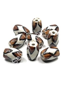 Üçgen Çizgili Seramik Boncuk Kahverengi-Beyaz 12x18 mm 10 Adet