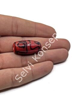 Etnik Desenli Oval Cam Boncuk Bordo 10 Adet