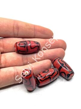 Etnik Desenli Oval Cam Boncuk Bordo 10 Adet