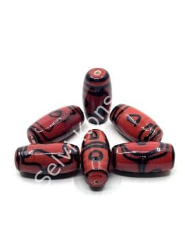 Etnik Desenli Oval Cam Boncuk Bordo 10 Adet