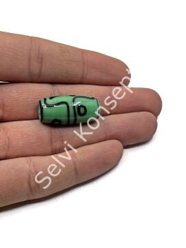 Etnik Desenli Oval Cam Boncuk Mint Yeşili 5 Adet