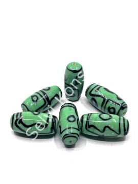 Etnik Desenli Oval Cam Boncuk Mint Yeşili 10 Adet