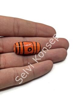 Etnik Desenli Oval Cam Boncuk Turuncu 10 Adet