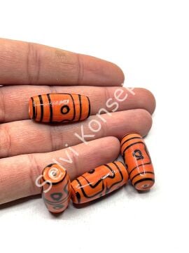 Etnik Desenli Oval Cam Boncuk Turuncu 10 Adet