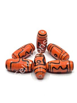 Etnik Desenli Oval Cam Boncuk Turuncu 10 Adet