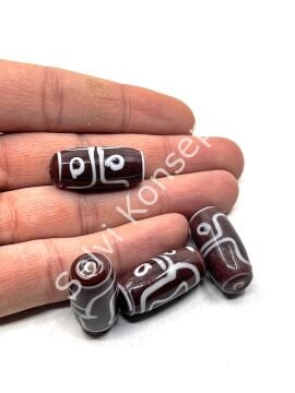 Etnik Desenli Oval Cam Boncuk Kahverengi 10 Adet