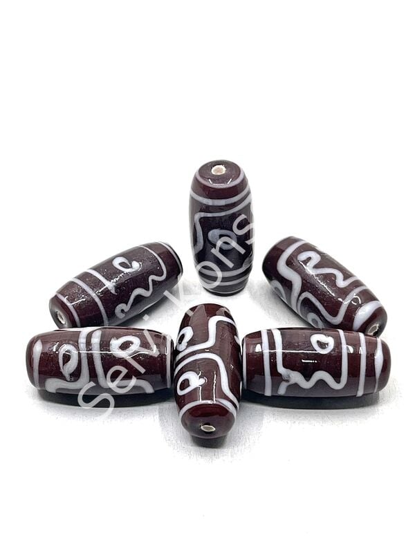 Etnik Desenli Oval Cam Boncuk Kahverengi 10 Adet