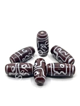 Etnik Desenli Oval Cam Boncuk Kahverengi 10 Adet