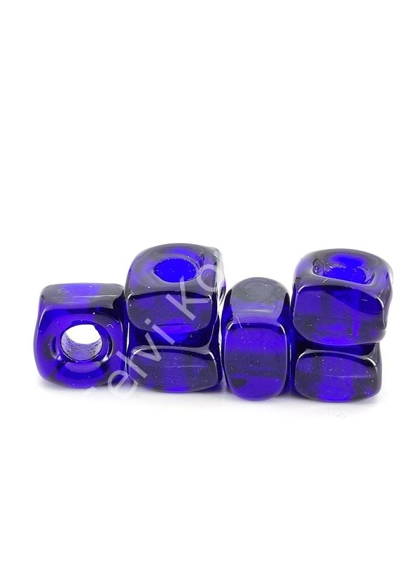 El Yapımı Şeffaf Lacivert Renkli Murano Kare Cam Boncuk