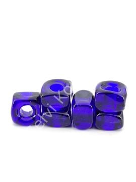 El Yapımı Şeffaf Lacivert Renkli Murano Kare Cam Boncuk