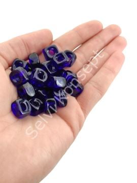 El Yapımı Şeffaf Lacivert Renkli Murano Kare Cam Boncuk