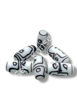 Etnik Desenli Oval Mat Cam Boncuk Beyaz 10 Adet