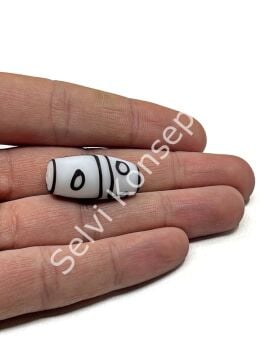 Etnik Desenli Oval Mat Cam Boncuk Beyaz 10 Adet