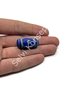 Etnik Desenli Oval Mat Cam Boncuk Lacivert 10 Adet