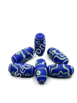 Etnik Desenli Oval Mat Cam Boncuk Lacivert 10 Adet