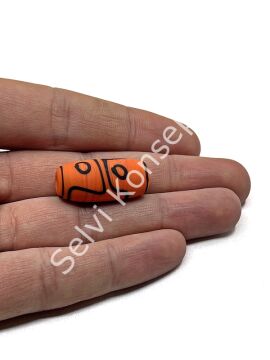 Etnik Desenli Oval Mat Cam Boncuk Turuncu 10 Adet