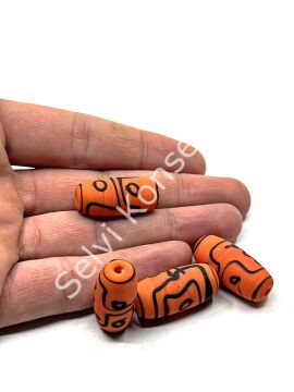 Etnik Desenli Oval Mat Cam Boncuk Turuncu 10 Adet