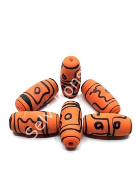 Etnik Desenli Oval Mat Cam Boncuk Turuncu 10 Adet