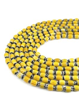 Chevron Cam Boncuk Dizi Sarı 8x11 mm
