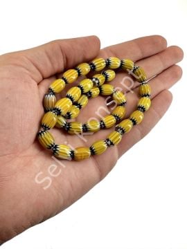 Chevron Cam Boncuk Dizi Sarı 8x11 mm