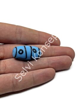 Etnik Desenli Oval Mat Cam Boncuk Mavi 10 Adet