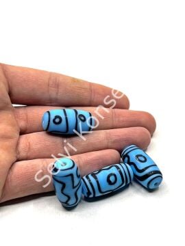 Etnik Desenli Oval Mat Cam Boncuk Mavi 10 Adet