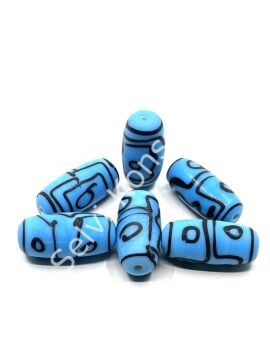 Etnik Desenli Oval Mat Cam Boncuk Mavi 10 Adet