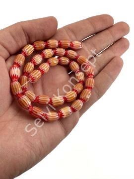 Chevron Cam Boncuk Dizi Turuncu 8x11 mm