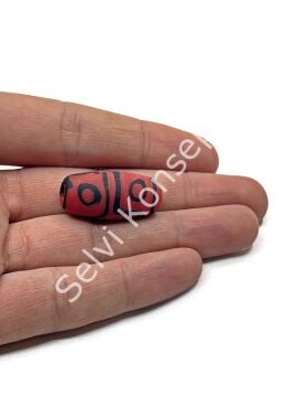 Etnik Desenli Oval Mat Cam Boncuk Kırmızı 10 Adet