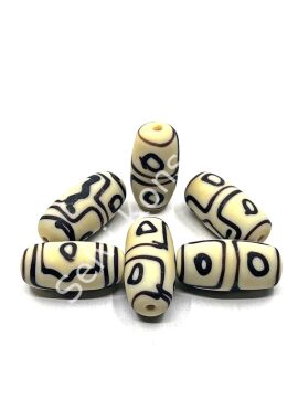 Etnik Desenli Oval Mat Cam Boncuk Krem 10 Adet