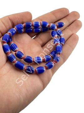 Chevron Cam Boncuk Dizi Lacivert 8x11 mm