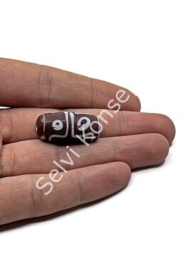 Etnik Desenli Oval Mat Cam Boncuk Kahverengi 10 Adet