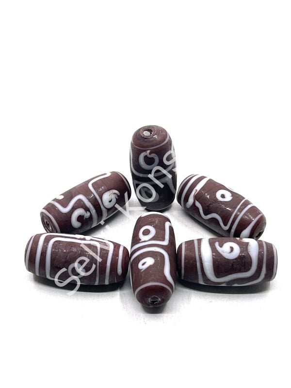 Etnik Desenli Oval Mat Cam Boncuk Kahverengi 10 Adet