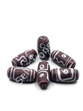 Etnik Desenli Oval Mat Cam Boncuk Kahverengi 10 Adet