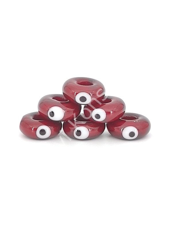 El Yapımı Bordo Murano Gözlü Silindir Boncuk