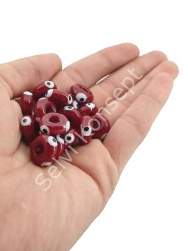 El Yapımı Bordo Murano Gözlü Silindir Boncuk