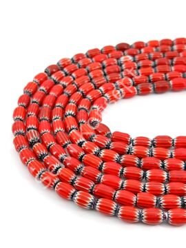 Chevron Cam Boncuk Dizi Kırmızı 8x11 mm