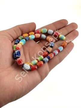 Chevron Cam Boncuk Dizi Karışık Renkli 8x11 mm