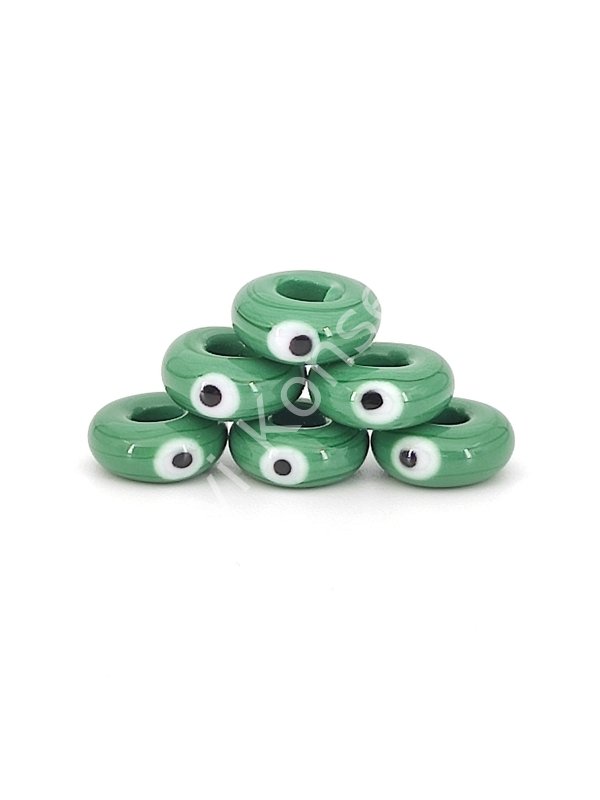 El Yapımı Yeşil Murano Gözlü Silindir Boncuk