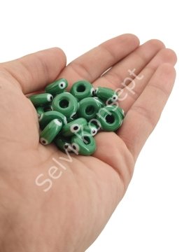 El Yapımı Yeşil Murano Gözlü Silindir Boncuk