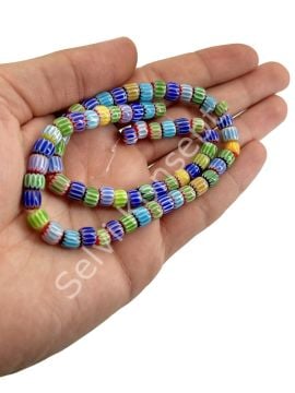 Chevron Silindir Cam Boncuk Dizi Karışık Renkli 6x5 mm