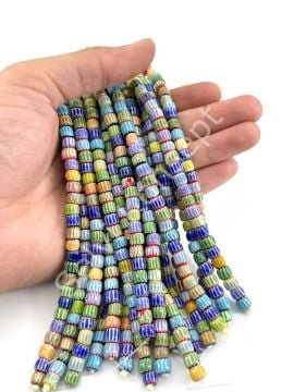 Chevron Silindir Cam Boncuk Dizi Karışık Renkli 6x5 mm