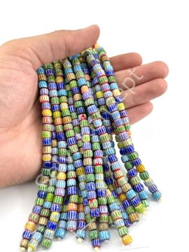 Chevron Silindir Cam Boncuk Dizi Karışık Renkli 6x5 mm